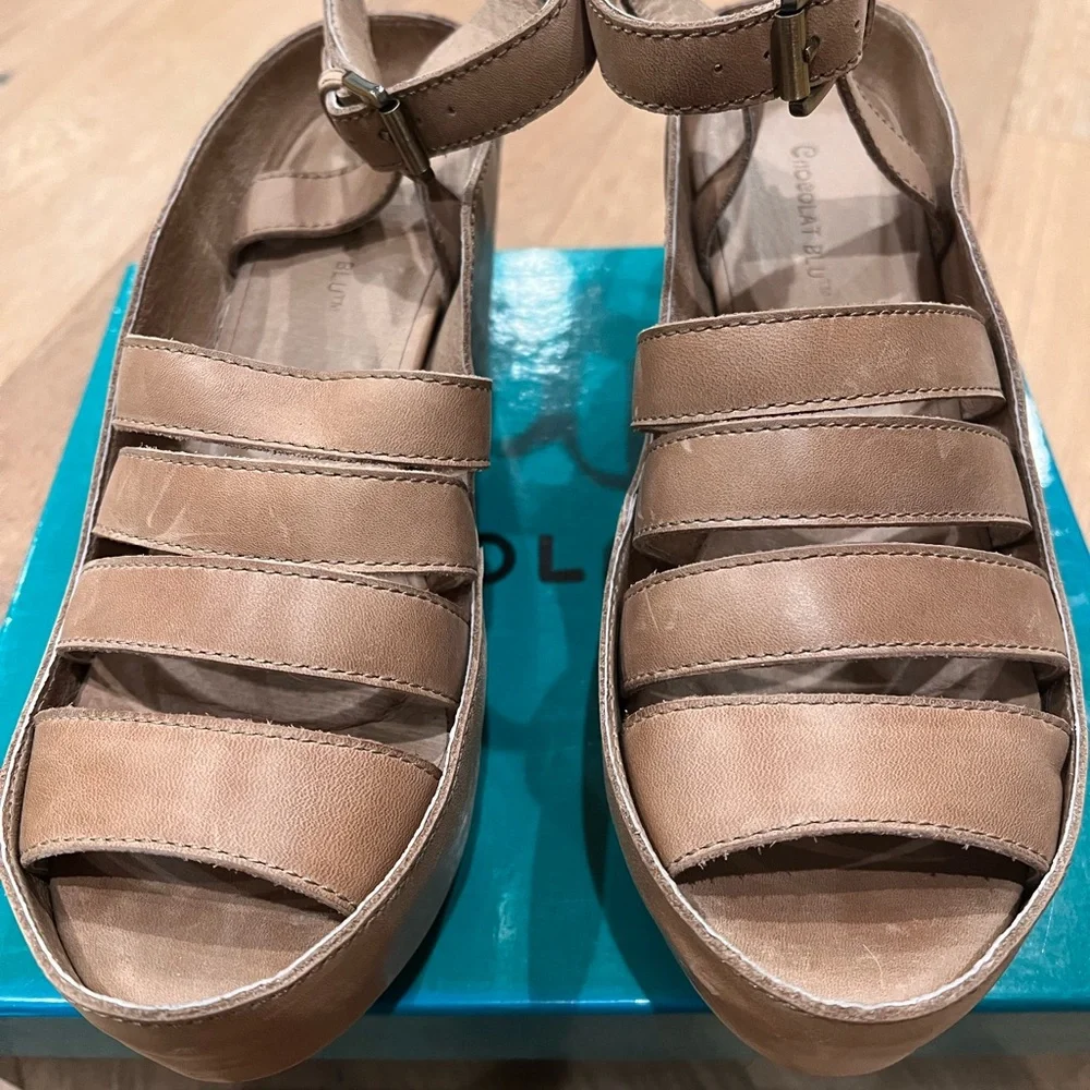 Chocolat Blu Tan Wedge Sandals - Picture 3 of 7